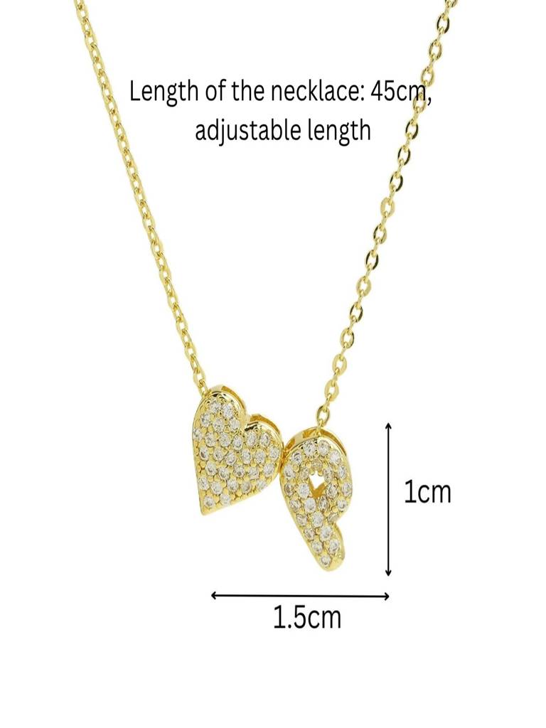 Reversible Initial Letter & Heart With Zircons Gold Plated Antitarnish Pendant : ABY0226P201GP