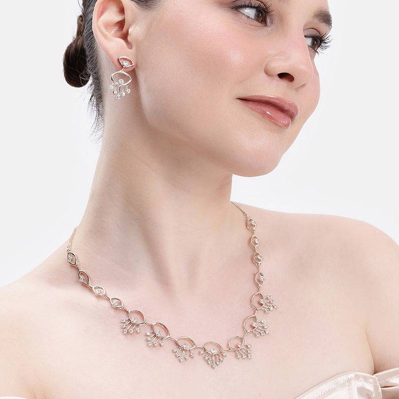 Rosegold Plated Abstract Eye Shape Cz Necklace Set For Party Wear : AD-897-RGWENKER