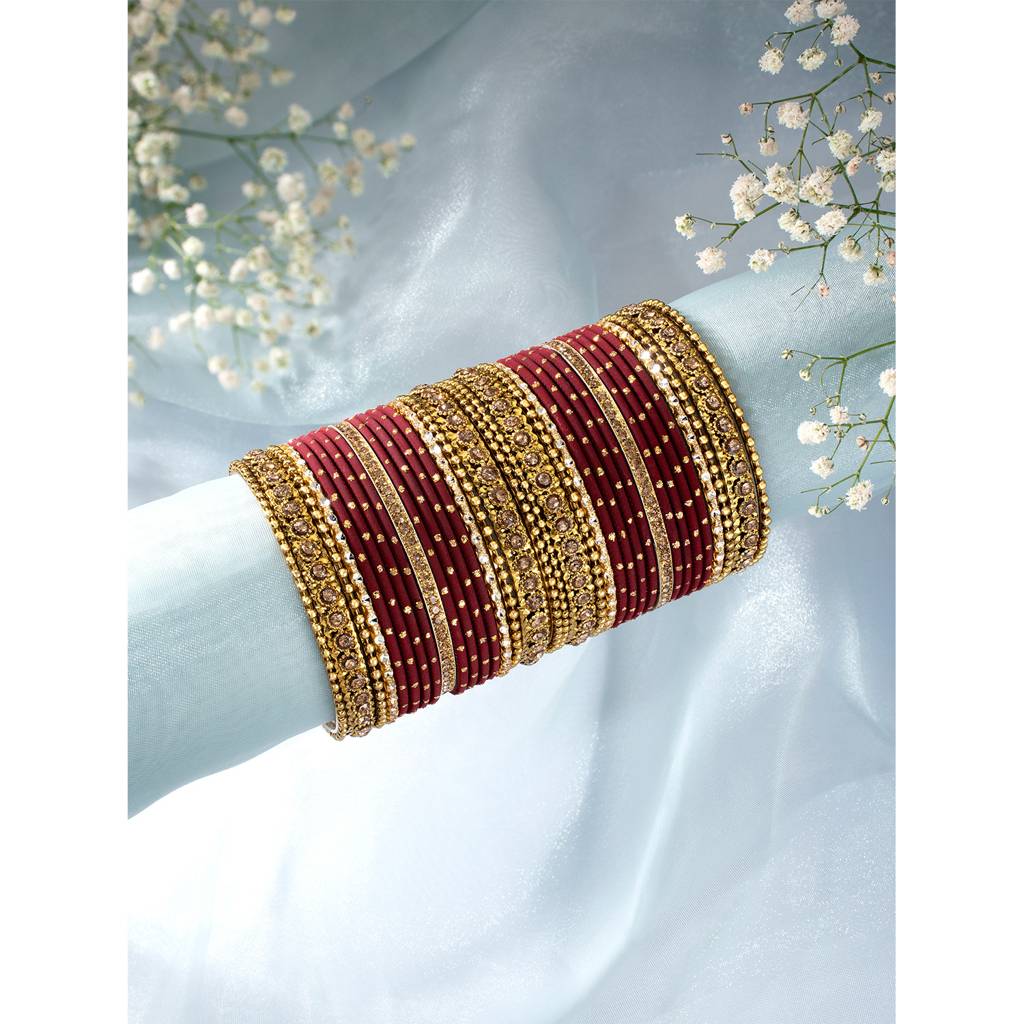 Studded Green Silk Thread Bangles Set Ethnic Jewellery For Women : PF51B84M