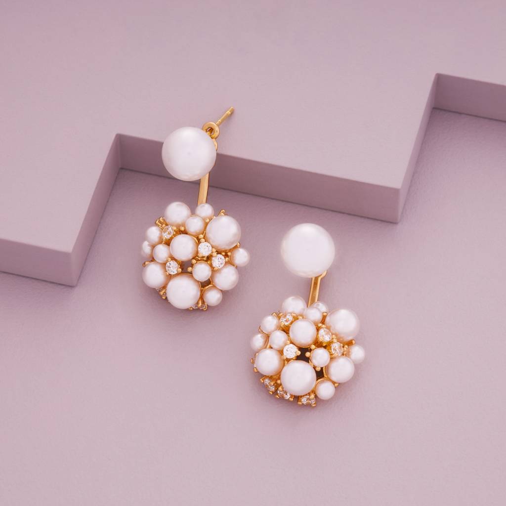 Pearl Gold - Plated Casual Wear Trendy Zircon Earring - 464709 : 464709