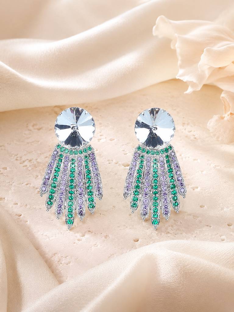 Blue Crystal Radiant Drop Earrings : AN-VM-SI-0093-DE