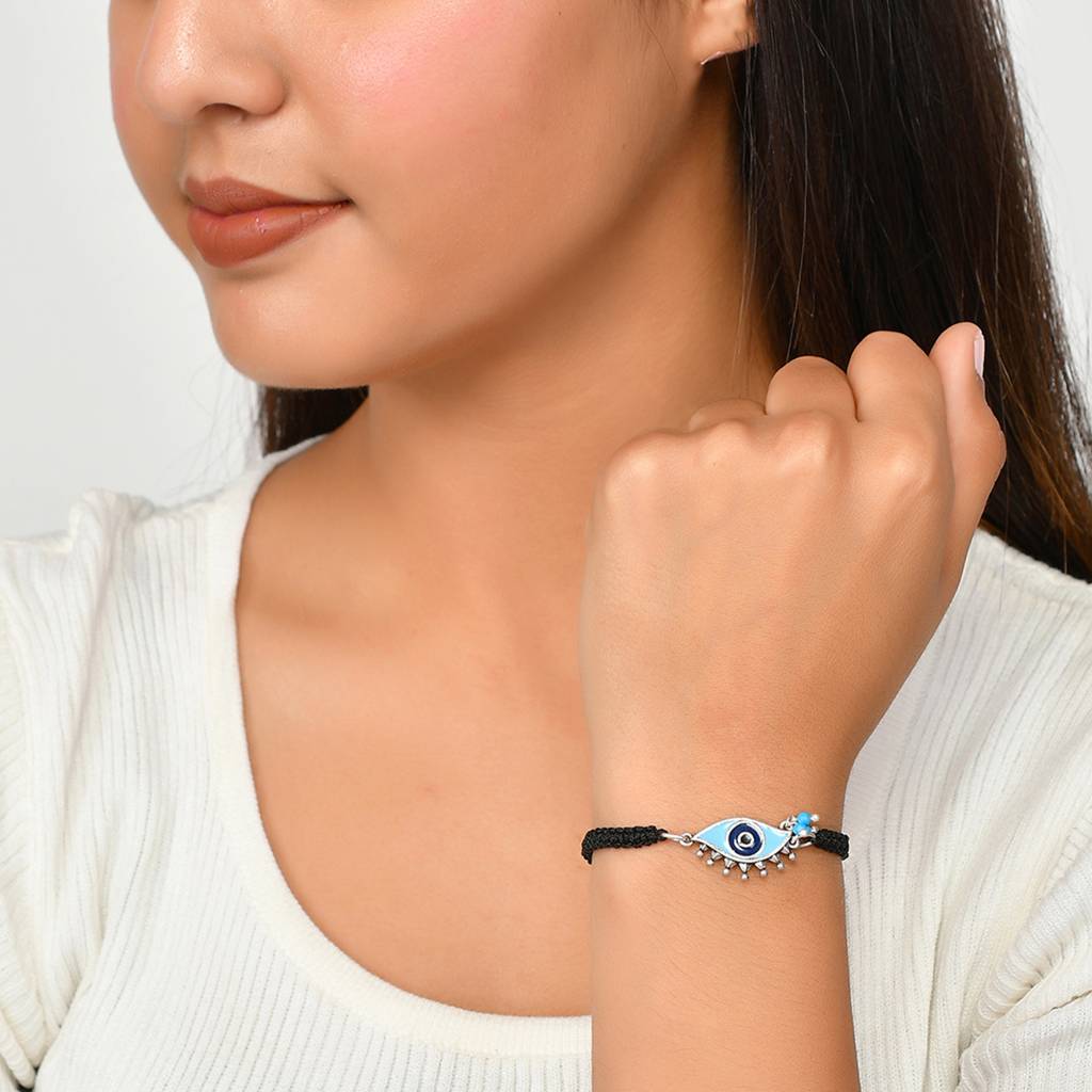 Evil Eye Black Silver Oxidized Bracelet : 8905124479324