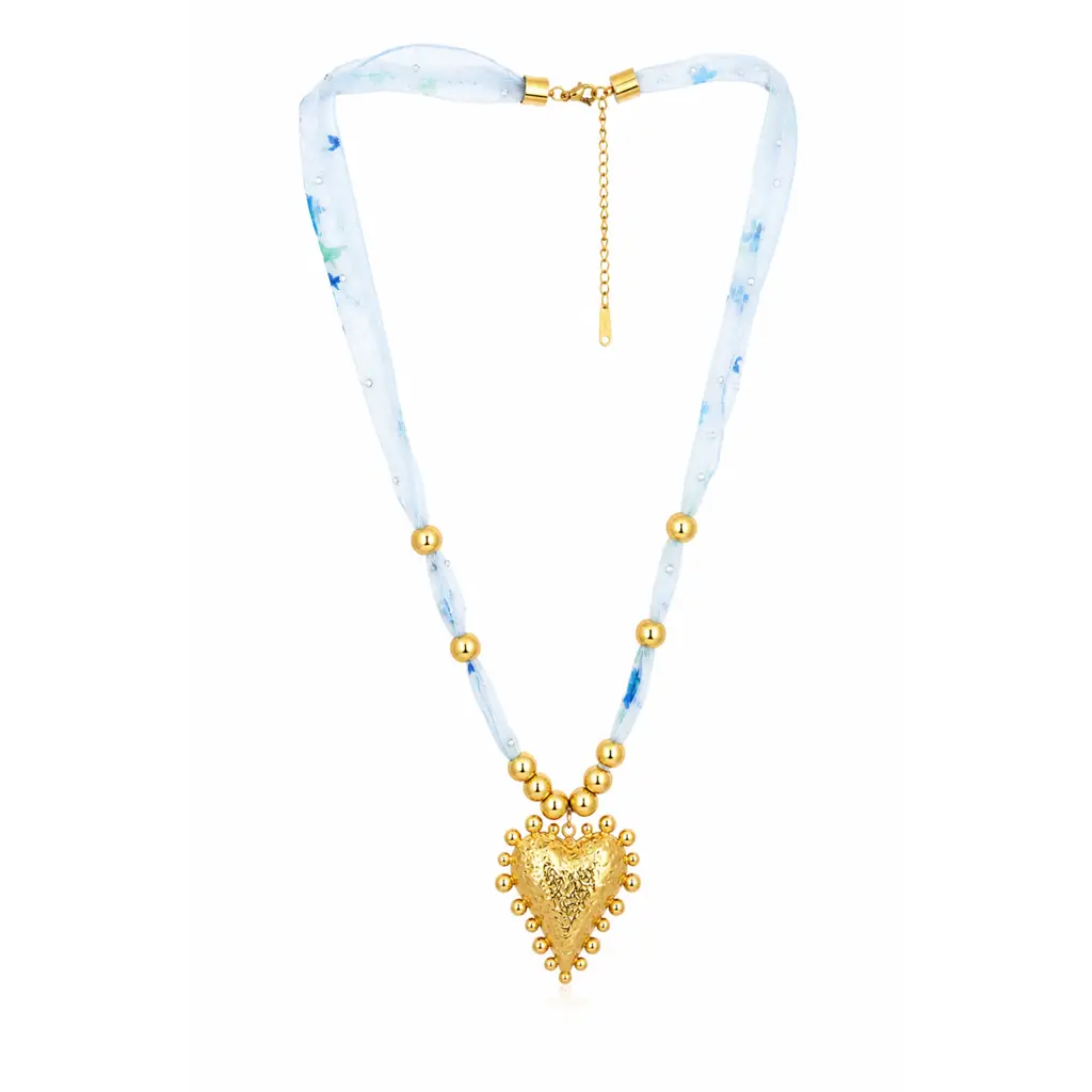 Twisty Locks Sacred Heart Ribbon Bead Necklace | 18K Gold Plated