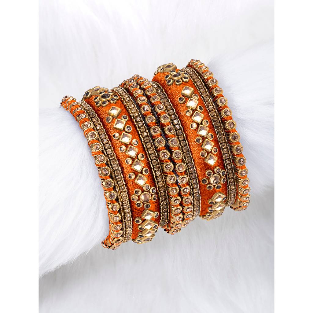 Peora Velvet Matching Fancy Silk Thread Chuda Bangle Set Navratri Gift For Women : PF51B46ORN