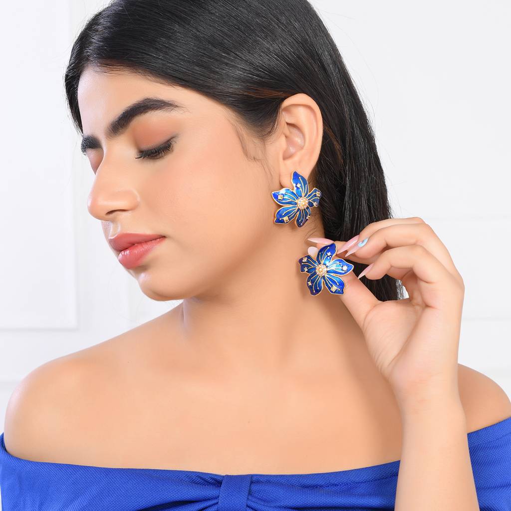 Flower Fantasy Sapphire Blue Statement Studs : 8905124528756