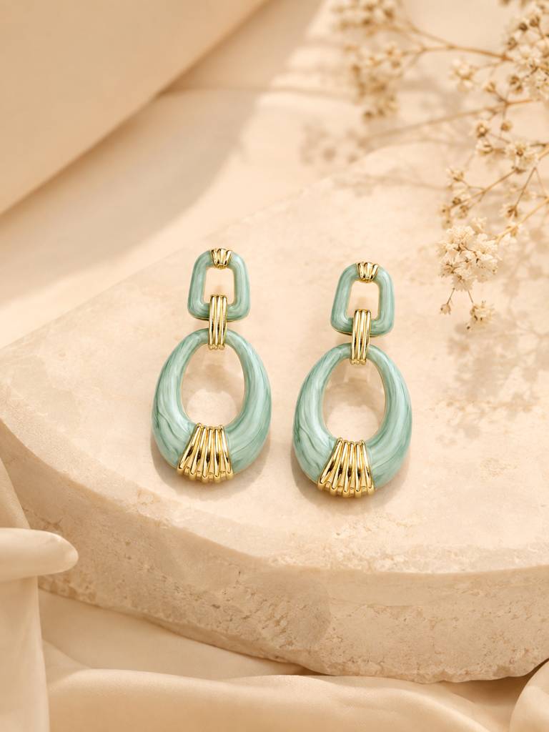 Jade Oval Abstract Earrings : AN-LJ-GR-0064-DE