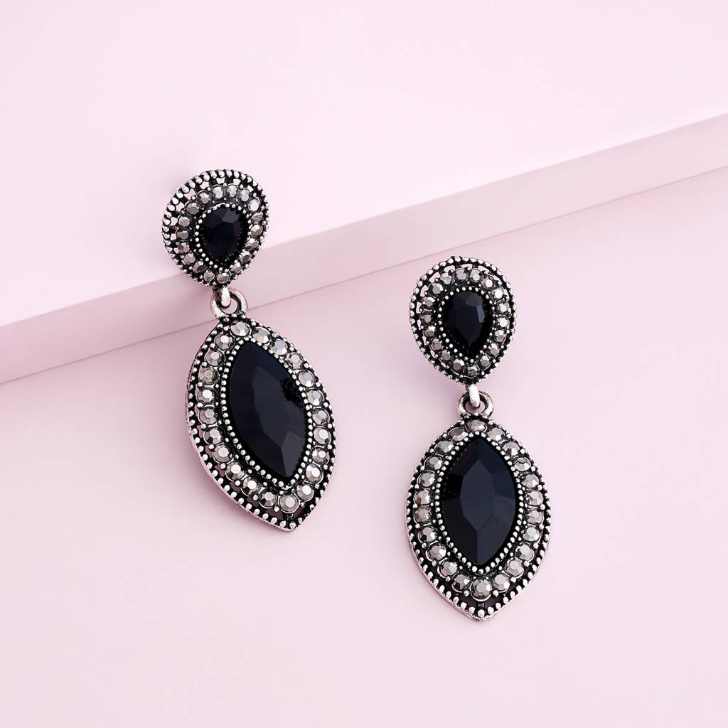 Black Oxidised - Plated Casual Wear Trendy Earring - 450865 : 450865