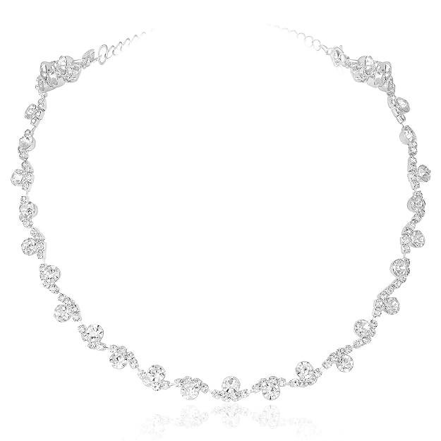 Silver Plated Crystals Studded Necklace Earrings & Bracelet Set Fancy Jewellery For Women & Girls : PX9N110