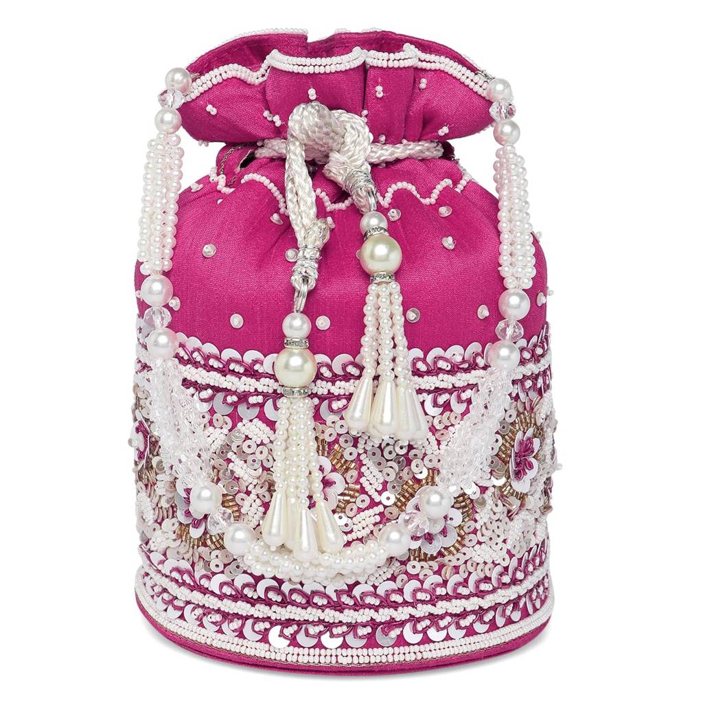 Potli Purses For Women Handmade Evening Handbag Stylish Bridal Fashion Wristlet Bag For Girls (P46Br) : P46RP