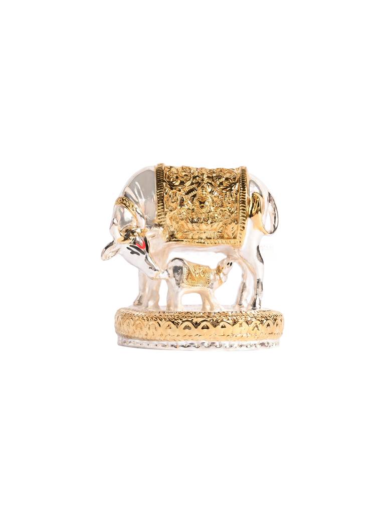 999 Silver Plated Kamdhenu Cow Figurine : GXGFT451