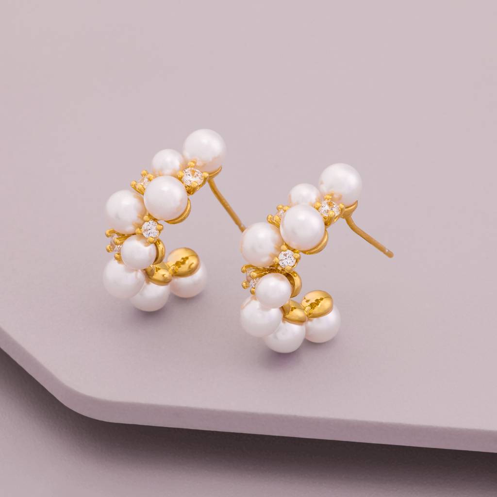Pearl Gold - Plated Casual Wear Trendy Zircon Earring - 464584 : 464584