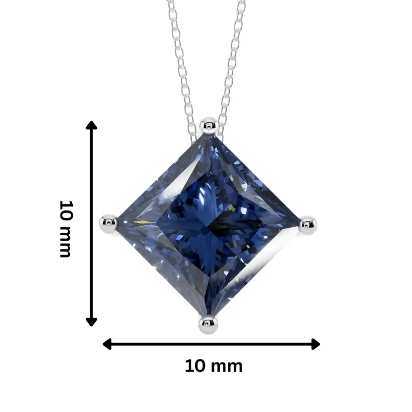 Blue Princess Solitaire Semi Silver Pendant Necklace : PRCS-BLU-10-SM-W