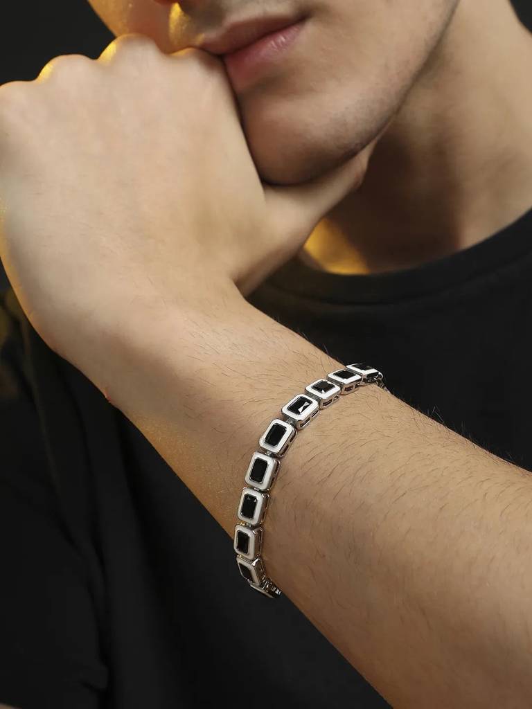 Men'S Contrast Enamel Tennis Bracelet - Black & White : FABR1100