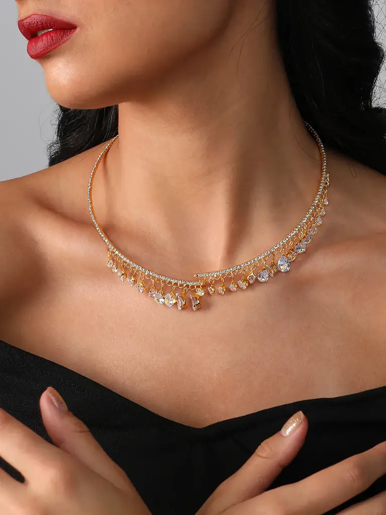 Sarah-Silver Plated Designer Party Necklace For Women : SOHNCK3384