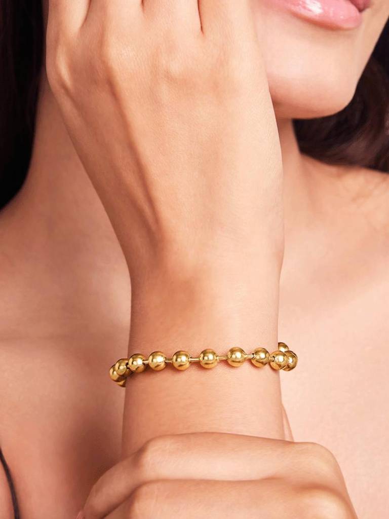 18K Gold Plated Golden Bead Bracelet Stainless Steel Waterproof & Anti-Tarnish : B7ASSS0G