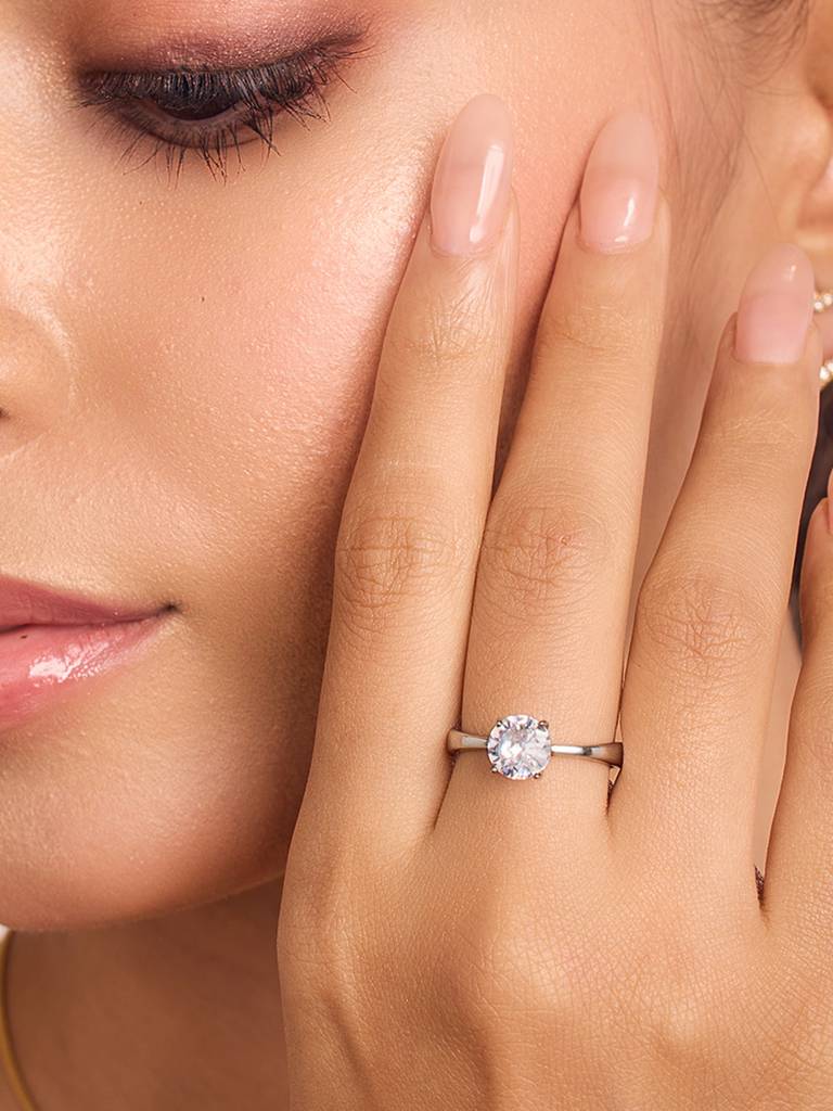 Rohdium Plated Solitaire Ring Stainless Steel Waterproof & Anti-Tarnish : R30ASSS7S