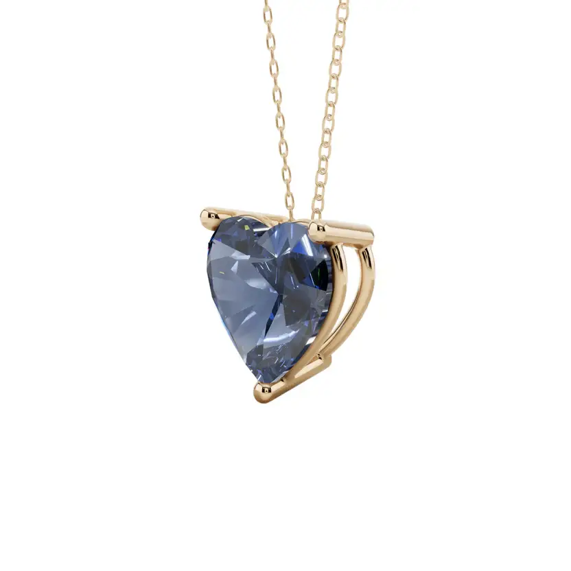 Blue Heart Solitaire Pure Silver Pendant Necklace : HERT-BLU-10-SL-G-C