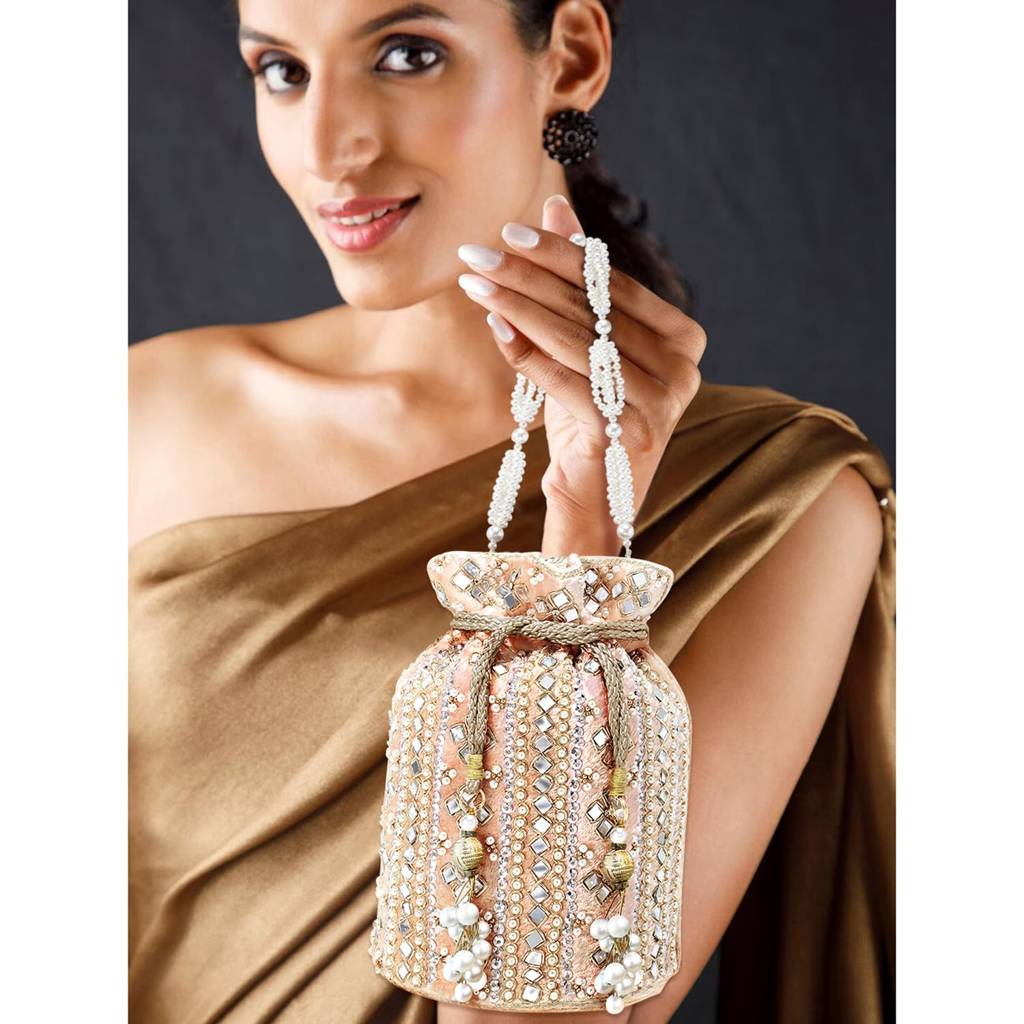 Potli Bags For Women Evening Bag Clutch Ethnic Bride Purse With Drawstring (P25Crm) : P25PCH