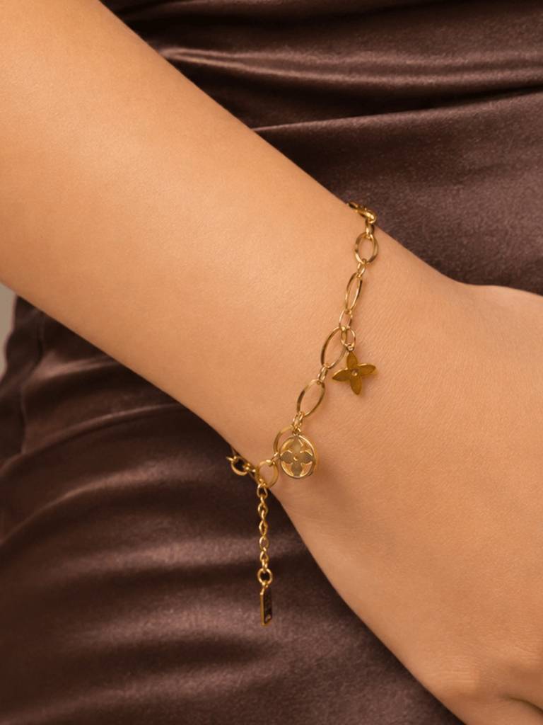 18K Gold Plated Stainless Steel Waterproof & Anti-Tarnish Flora Charm Bracelet : B71SJSS0G