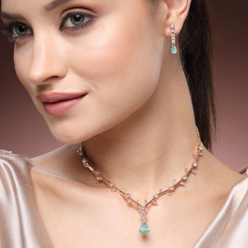 Exquisite Regal American Diamond Teardrop Necklace Set – Lightweight Majestic Jewelry For Bridesmaids & Cock : AD-854-RGMGNKER