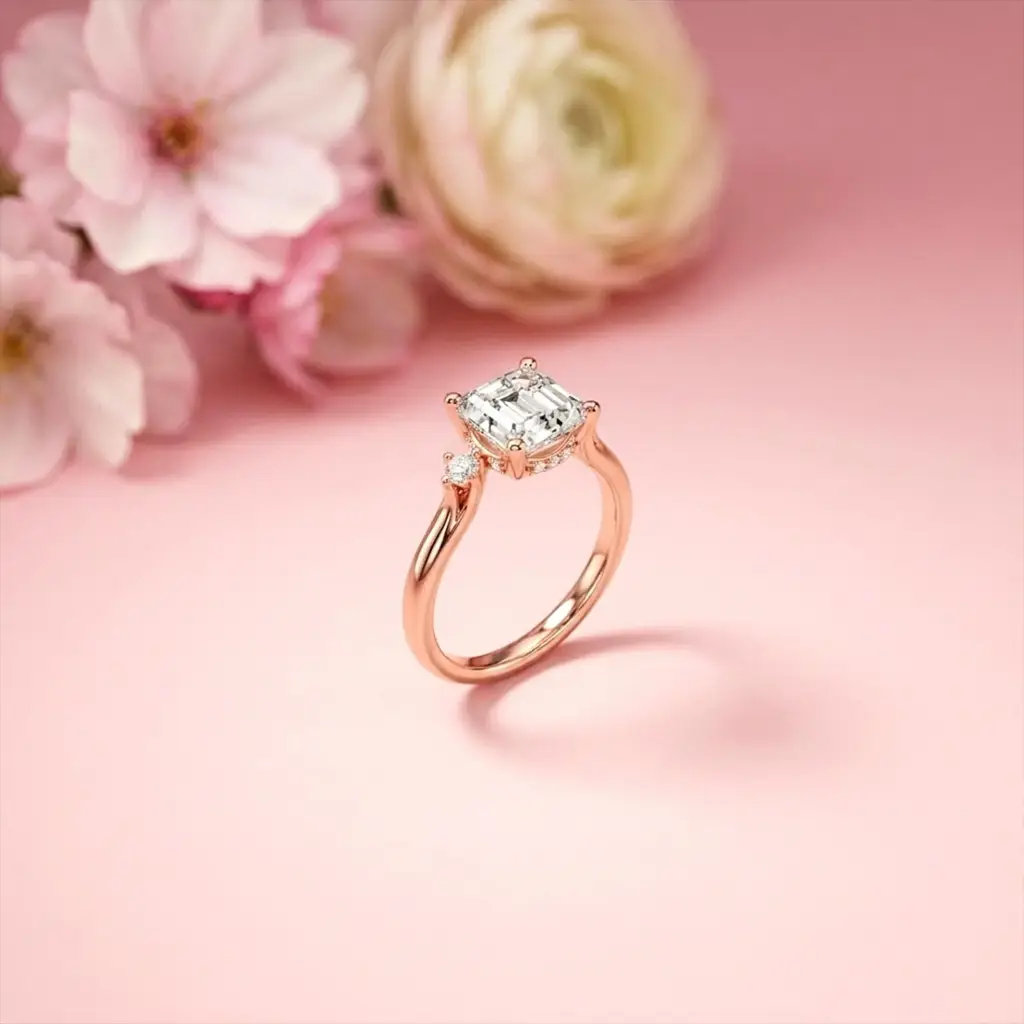 2.58Ct Moissanite Asscher Cut Three Stone Ring : ZLM-10030R-10N