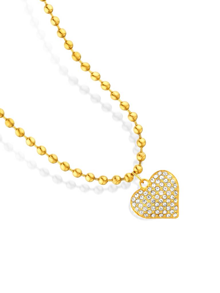 18K Gold Plated Crystal Heart Necklace Stainless Steel Waterproof & Anti-Tarnish : N20ASSS0G