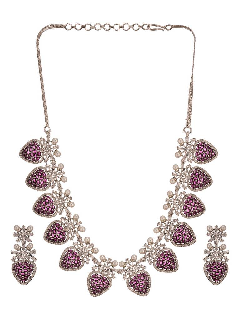 Antique Silver Plated Pearl Studded Cocktail Bridal Statement Jewellery Set : SJNK2992