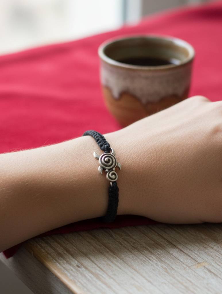 Sterling Silver Sea Turtle Macrame Bracelet : SILMENBR033