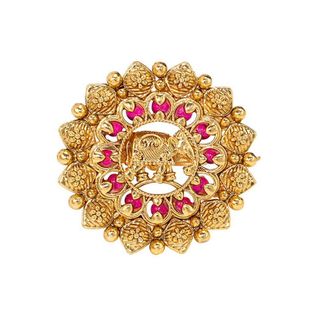 Ethnic Gold Plated Rani Pink Adjustable Finger Ring For Women : PF04R02RP