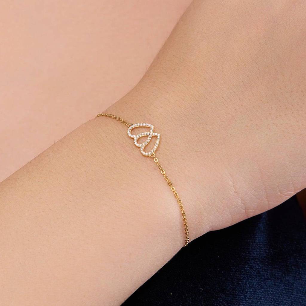 18K Gold Vermeil Double Heart Interlocking Bracelet : KBC0038