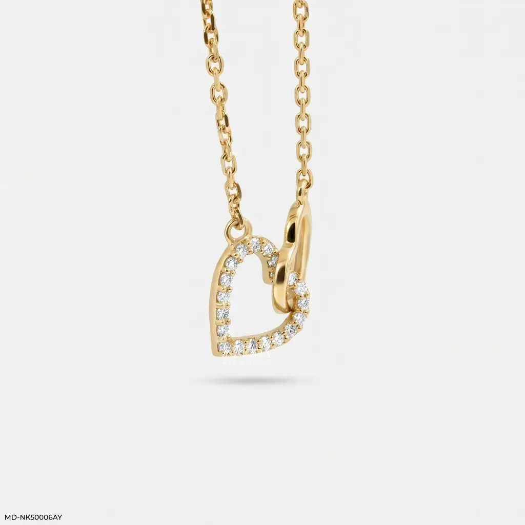 18K Yellow Gold Sterling Silver Interlocking Double Heart Lab-Grown Diamond Necklace : MD-NK50006AY