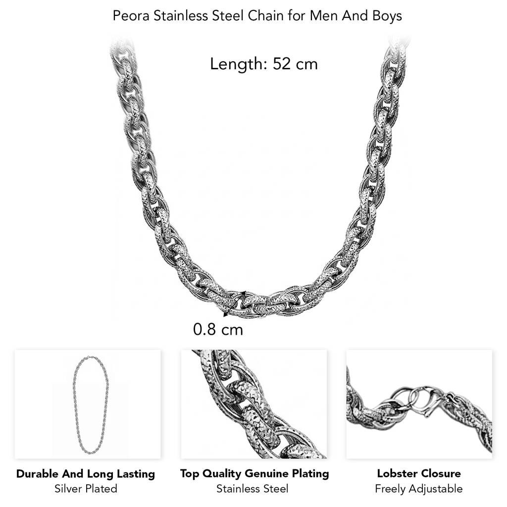 Fancy Rope Link Chain For Men & Boys | Silver Plated | Stainless Steel | Casual Stylish Design Jewellery | Birthda : PX9CH170S