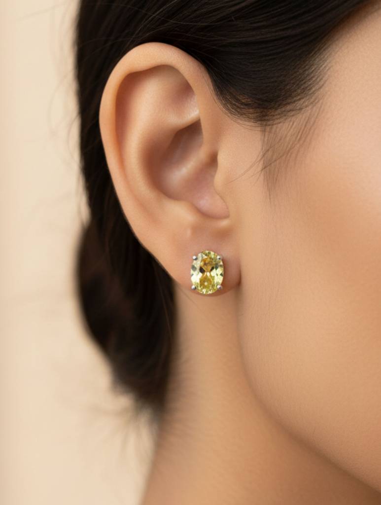 925 Sterling Silver Oval Lemon Topaz Stud Solitaire Earrings : VSILSME043_LT