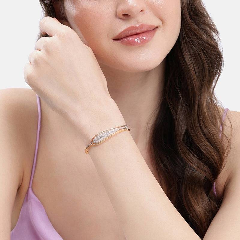 Rose Gold Plated White Cz Openable Kada Bracelet | Sparkling Statement Wear : AD-152-RGWEBR