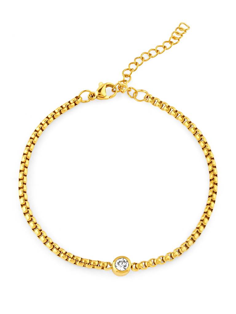 18K Gold Plated Chain Solitaire Bracelet Stainless Steel Waterproof & Anti-Tarnish : B9ASSS0G