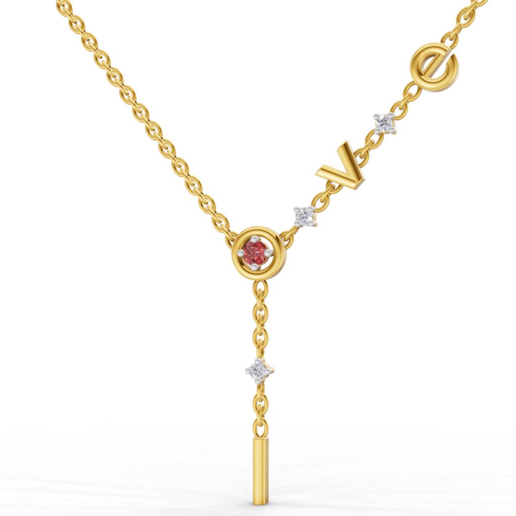 Lab Grown Diamond 0.08Ct Round 925 Sterling Silver Gold Plated Love Necklace : SQN19727-NK-925S-008CT