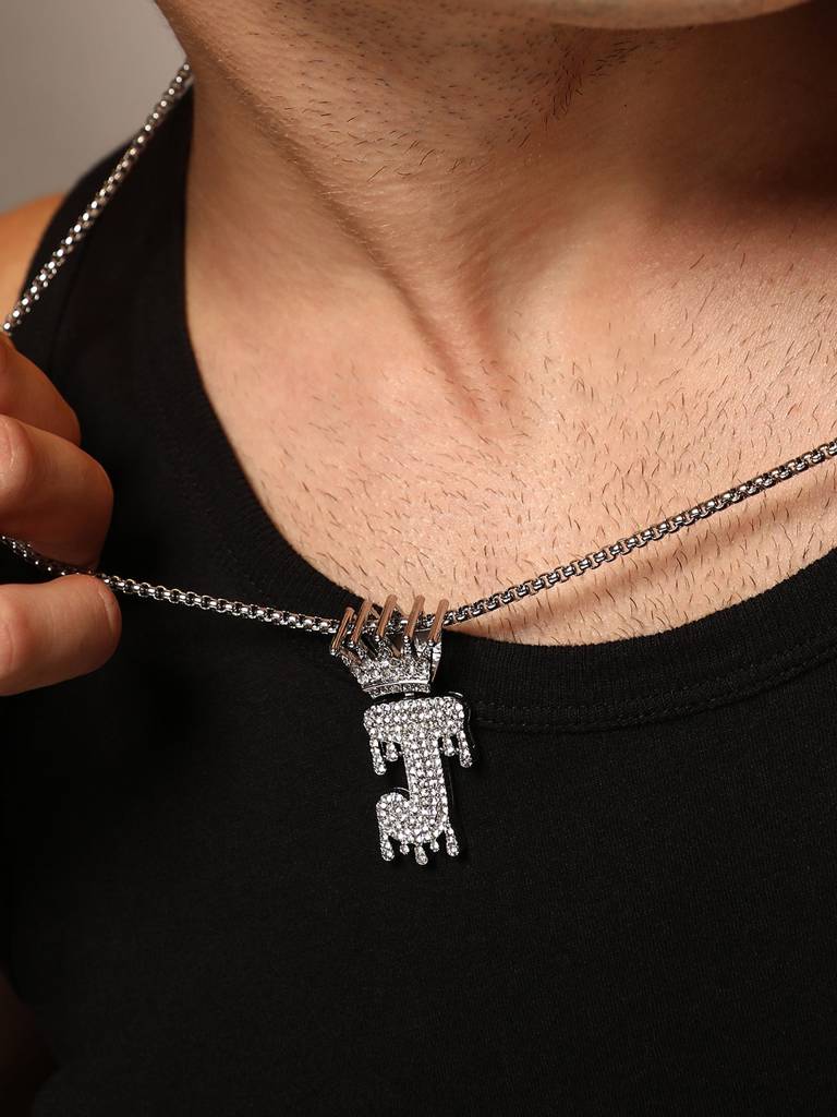 Men'S The Drip Alphabet Pendant Necklace - Metallic Silver : FANC1096-J