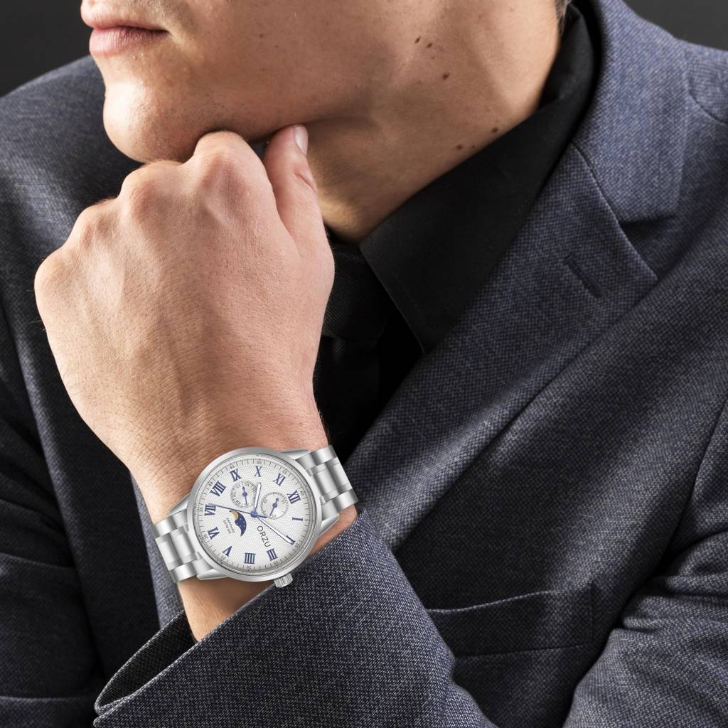 Multifunction Moon Phase Dial Men'S Watch - Mm40021 | Stainless Steel Case & Solid Band | Sapphire Glass | Band Watc : MM40021