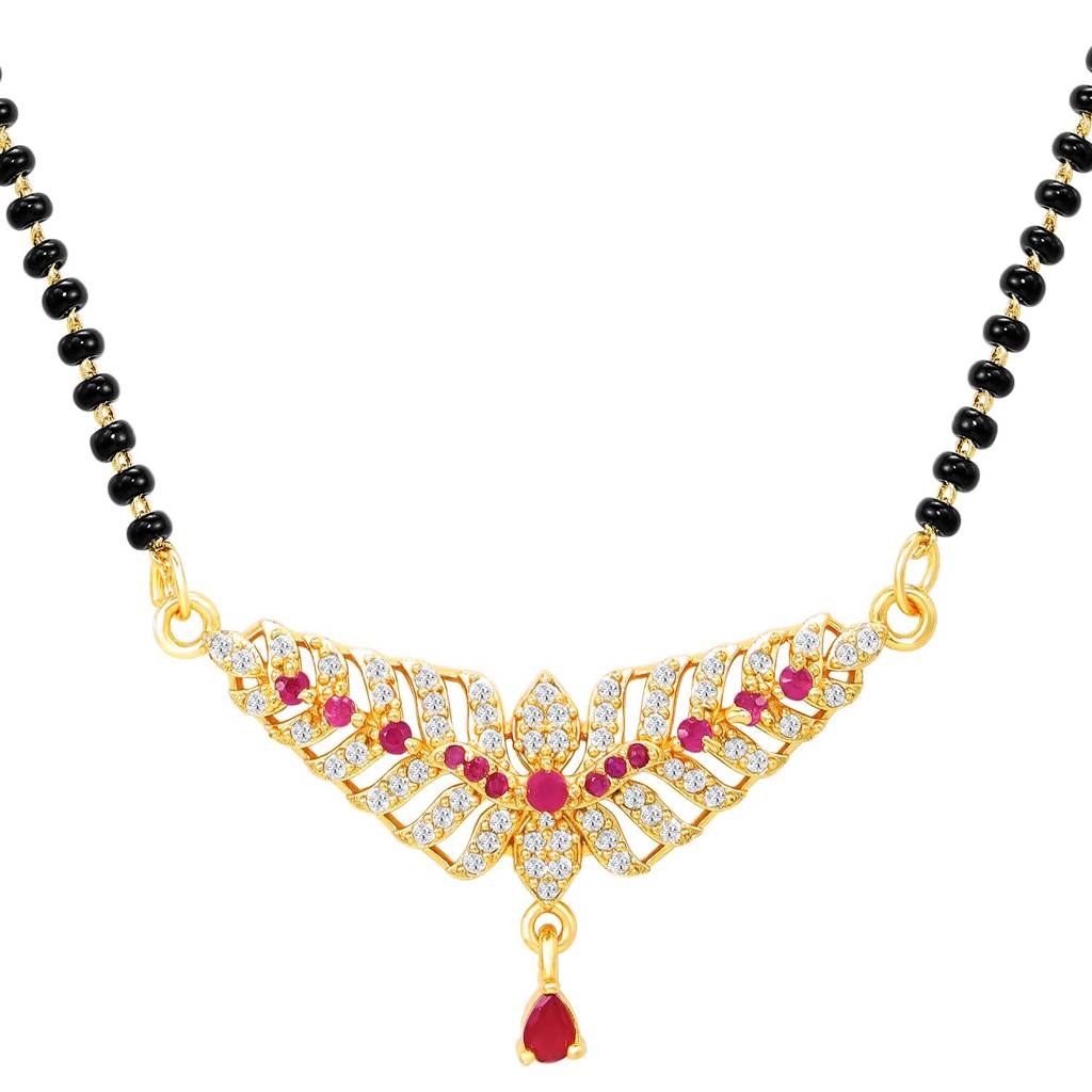 Gold Plated Rani Pink Cz Studded Fancy Mangalsutra For Women | Festive & Bridal Jewellery, Anniversary Birthday  : PF04MS21RPW