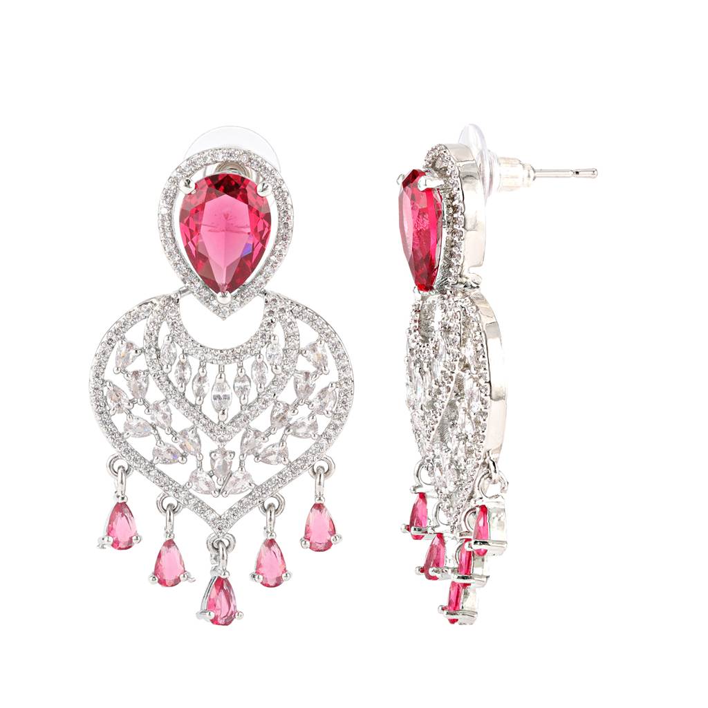 Sparkling Elegance Red Velvet American Diamond Earrings : 8905124564099