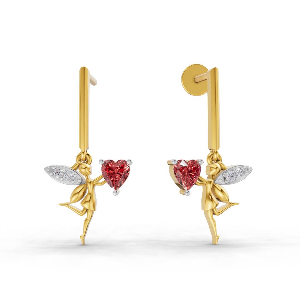 Lab Grown Diamond 0.04Ct Round 925 Sterling Silver Gold Plated Angle Earrings : SQT19729-EG-925S-004CT