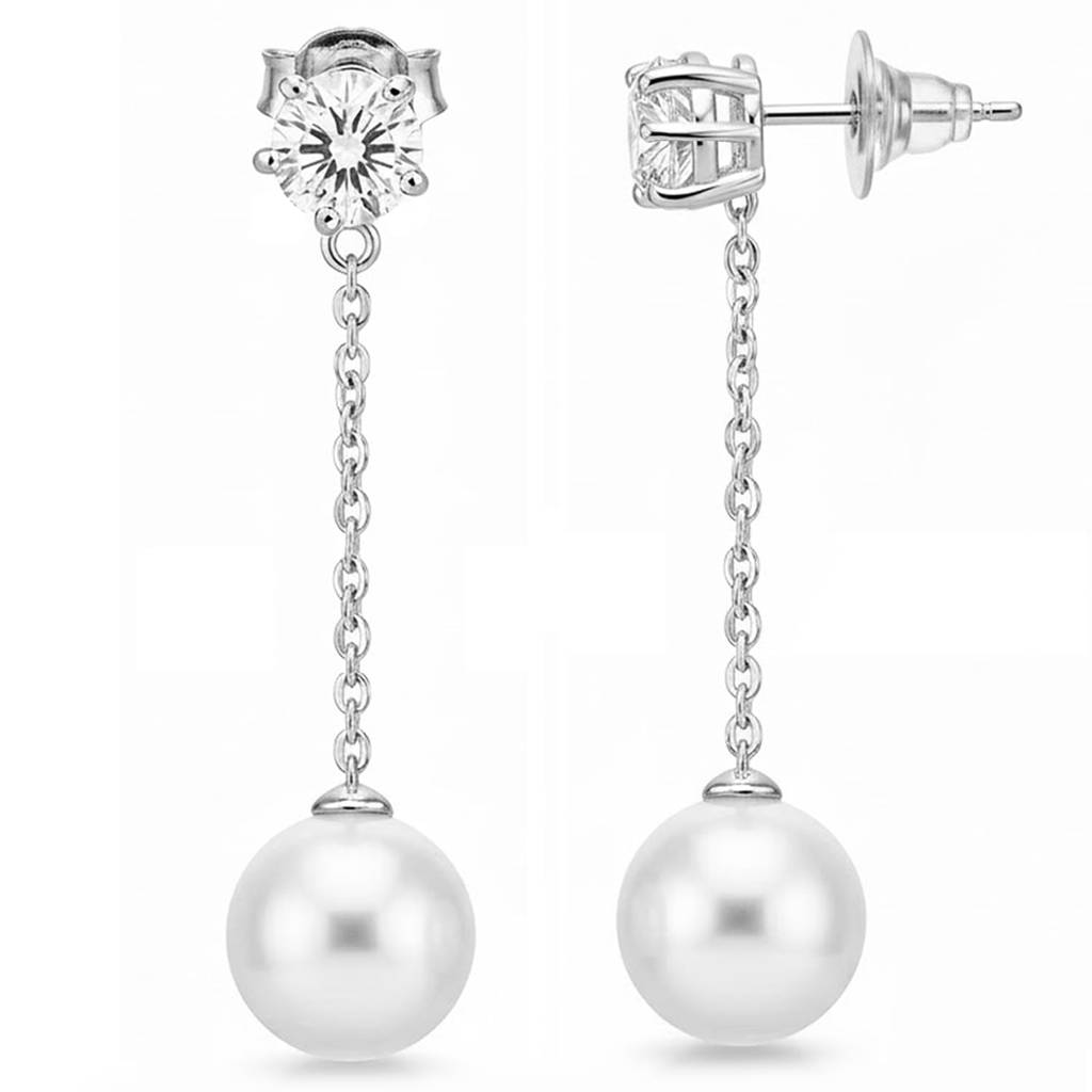 Silver Plated Pearl Studded Fancy Drop Earrings Jewellery For Women & Girls : PX9E3069SW