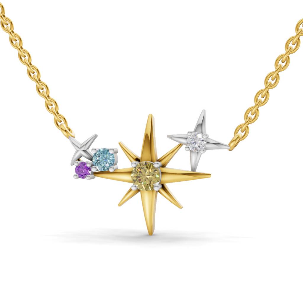Lab Grown Diamond 0.07Ct Round 925 Sterling Silver Gold Plated Star Necklace : SQN19736-NK-925S-007CT