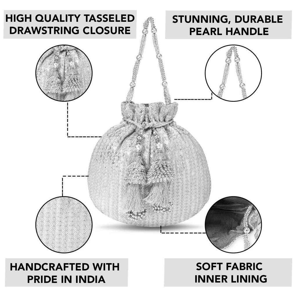 Potli Bags For Women Girls Evening Bag Clutch Ethnic Bride Purse With Drawstring (P07G) : P07S