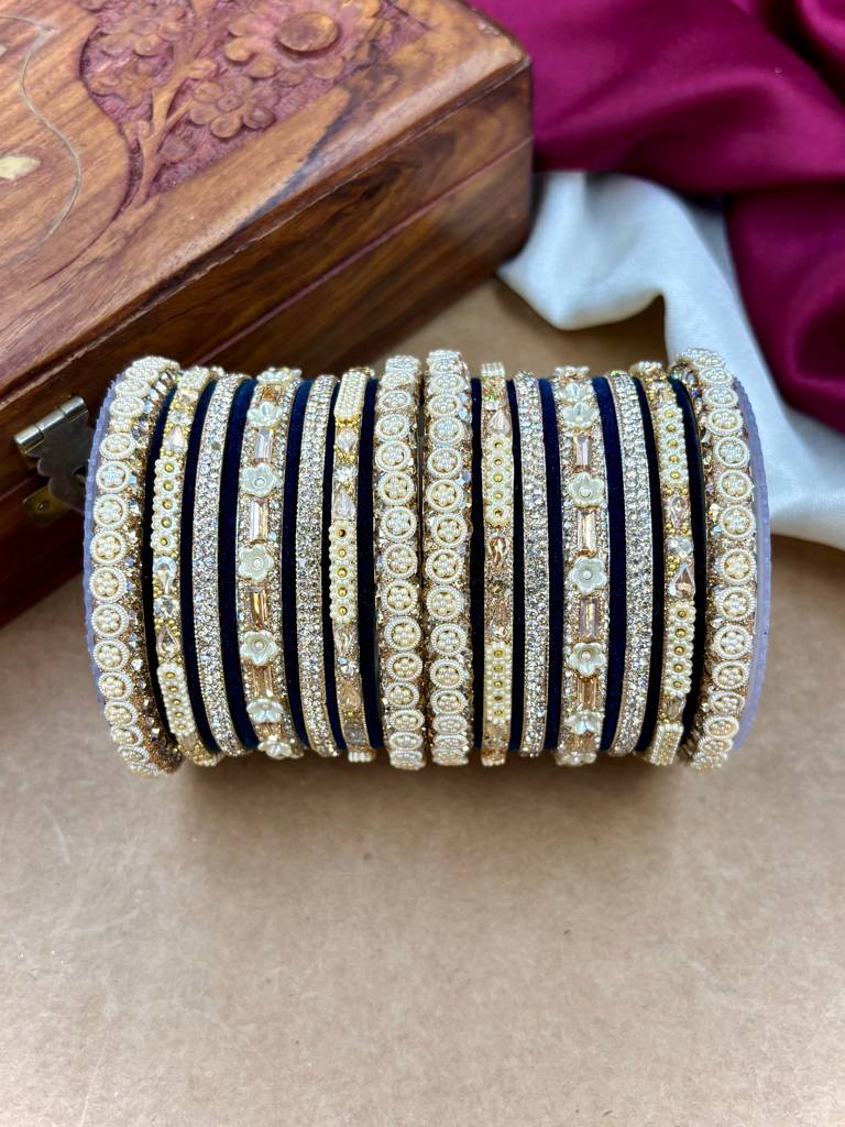 Velvet Bridal Bangles Set : HB-53-24-BLUE