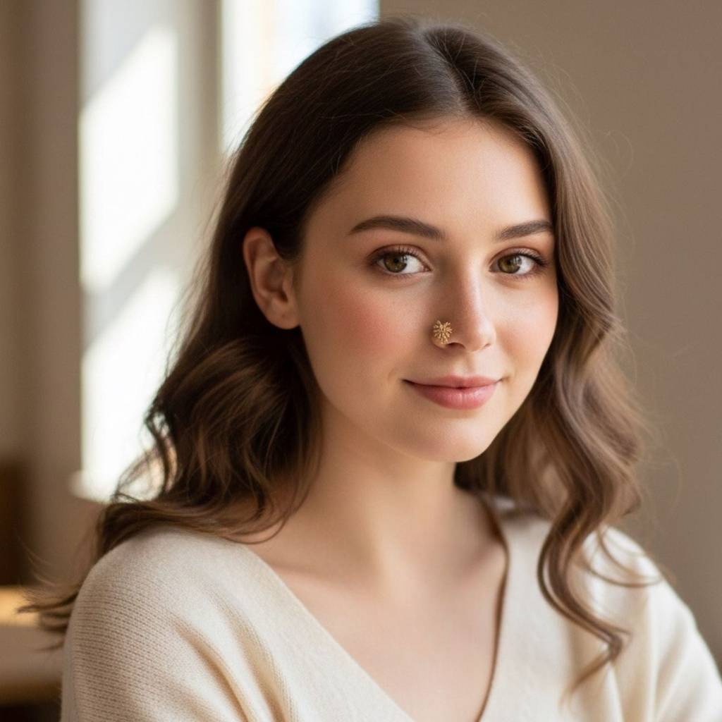 White Cz Yellow Plated Floral Cluster Nose Pin 925 Sterling Silver : NP-00275