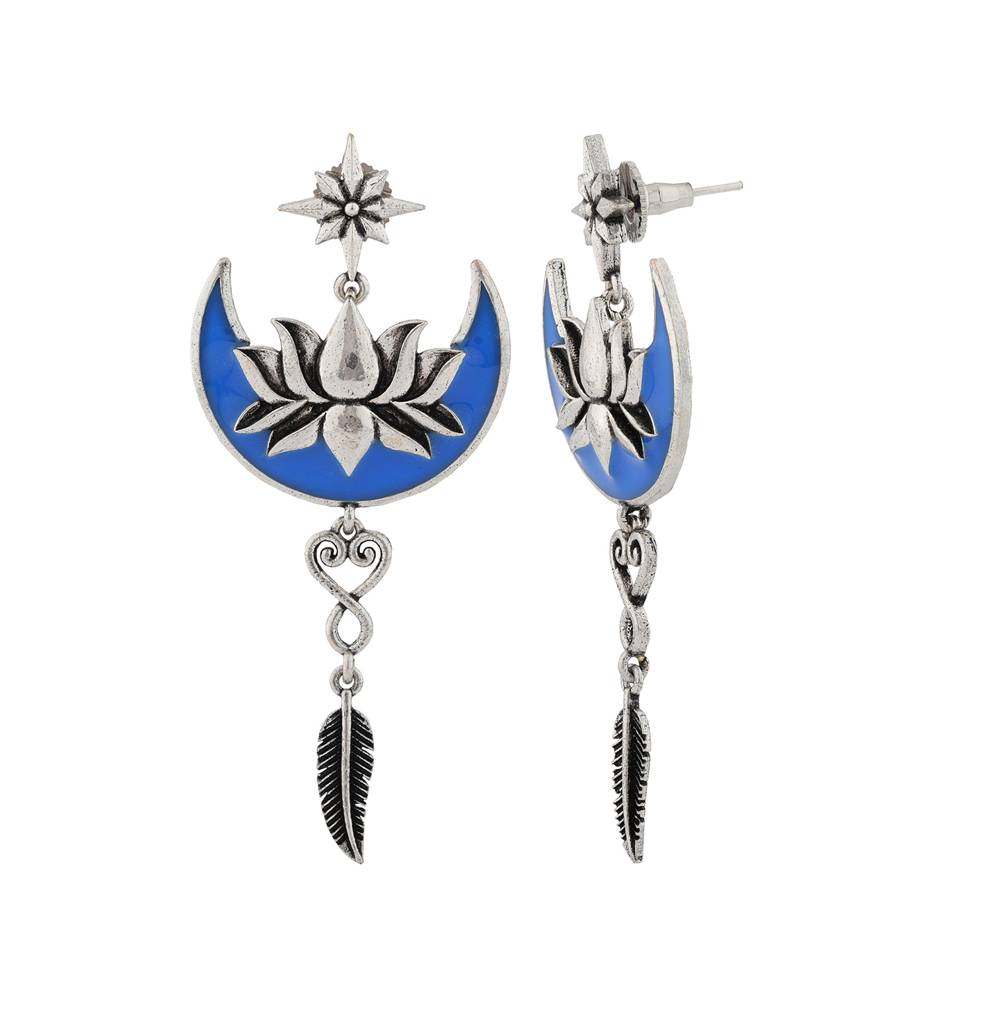 Boho Tribe Celestial Bloom Oxidised Dangle Earrings : 8905124560091