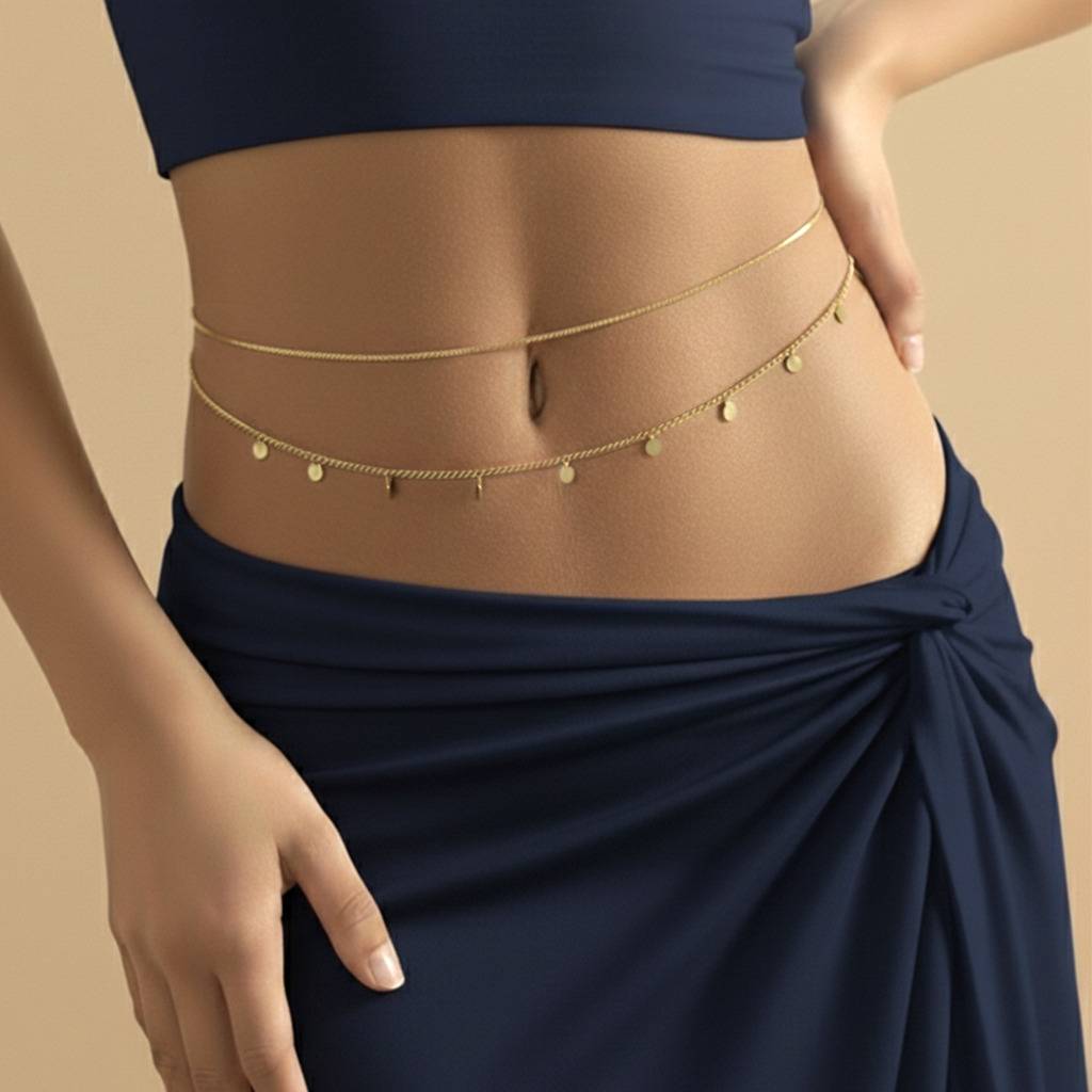 Combo Gold Plated Body Chain Kamarbandh Belly Waist Dress Belt Chain Summer Beach Jewellery For Women : PX8BCH010G-PX8BCH014S