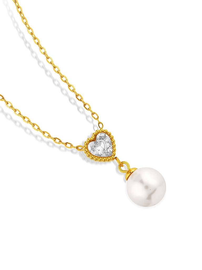 18K Gold Plated Heart Pearl Necklace Stainless Steel Waterproof & Anti-Tarnish : N15ASSS0G