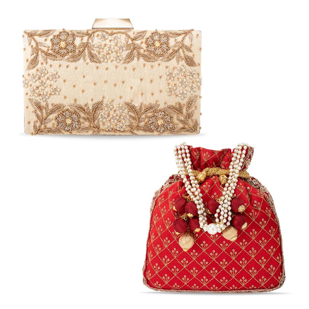 Zari Sequence Potli Bag For Women Stylish Handmade Wristlet Handbag Bridal Purse : P26R-C05G